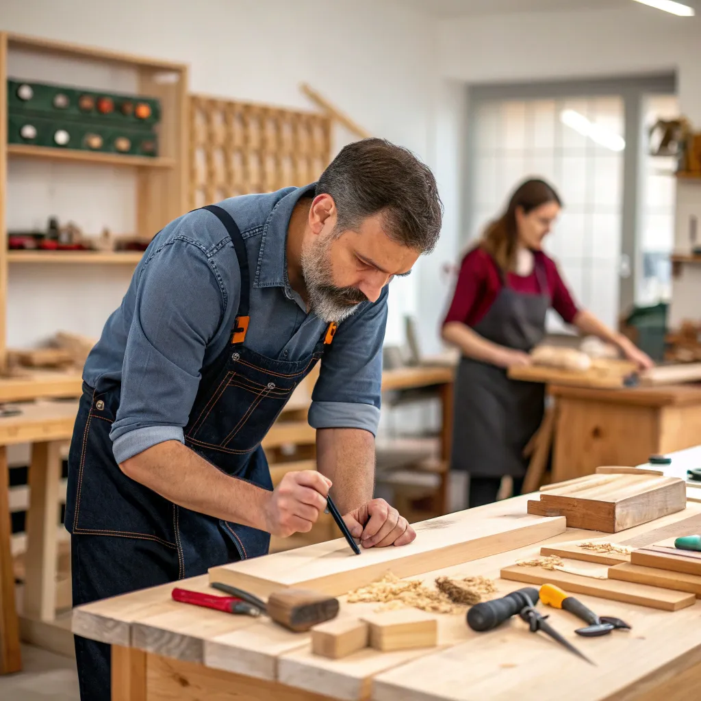 Instructor demonstrating woodworking techniques