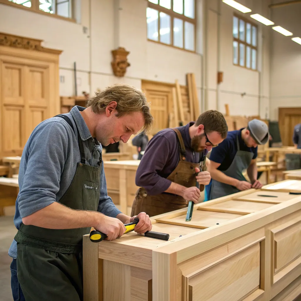 Group of craftsmen working on cabinetry